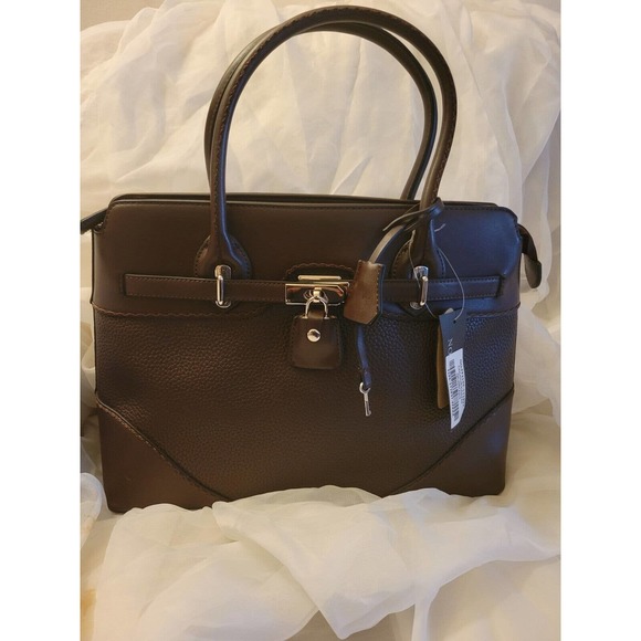 NWT Carmel Vegan Leather Covered Lock & Key Medium Top Handle Satchel Handbag - Picture 10 of 11